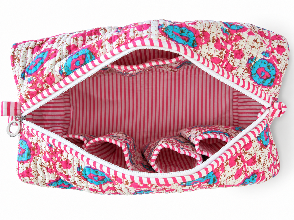 Pink Floral cotton quilted ORGANISER POUCH