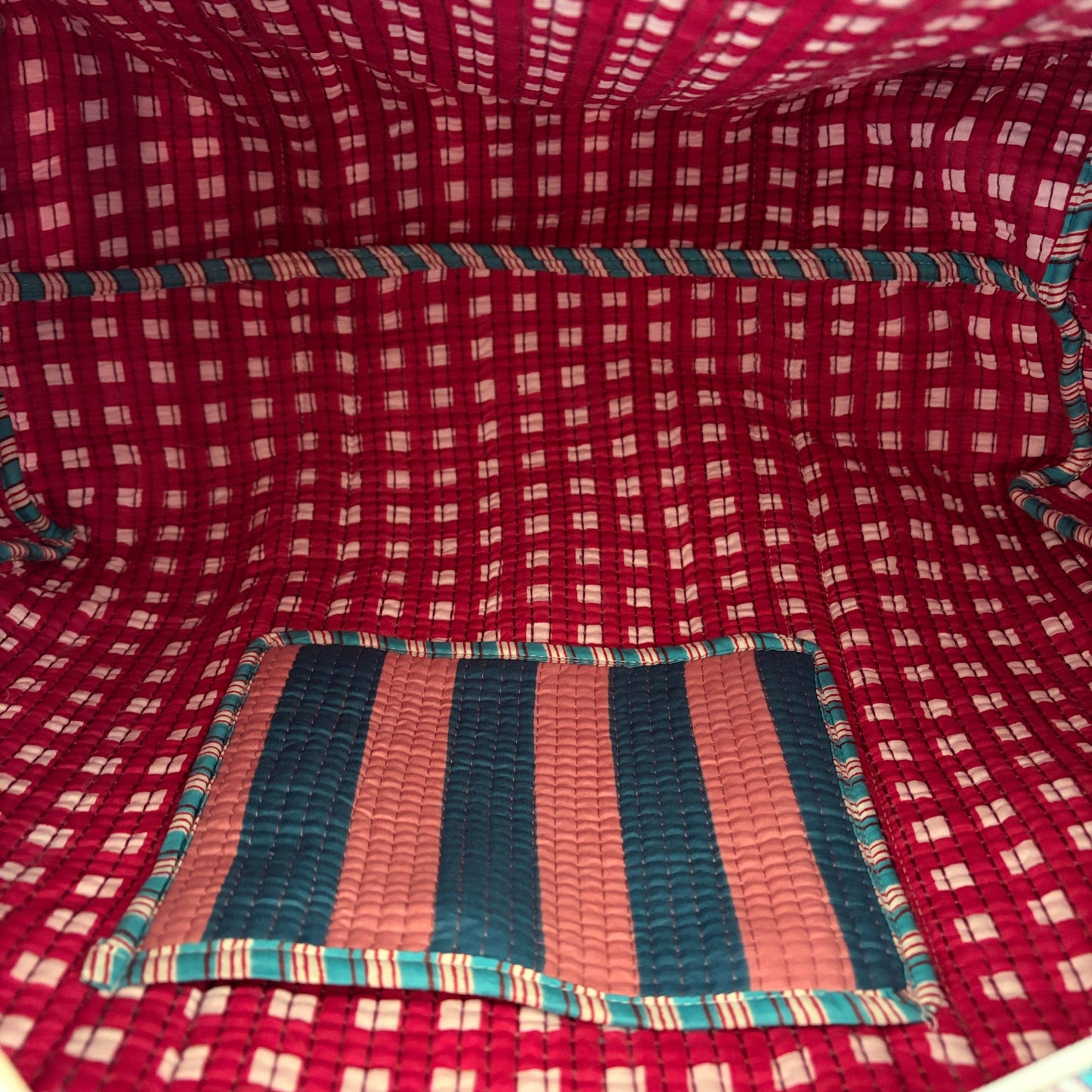 Handmade Cotton Weekend Travel Bag in Pink & Teal