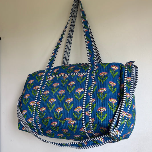 Blue quilted Duffle bag