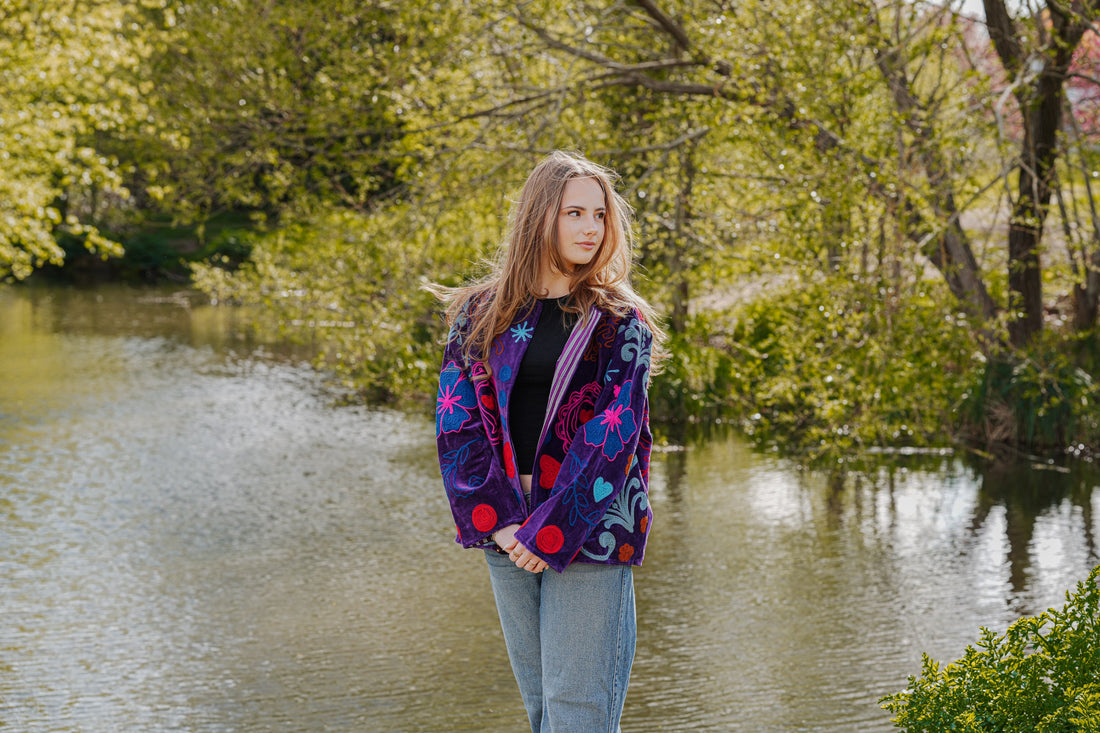 How to Style a Purple Embroidered Jacket for Effortless Elegance