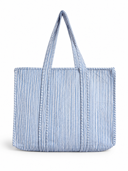 Cotton quilted striped tote bag
