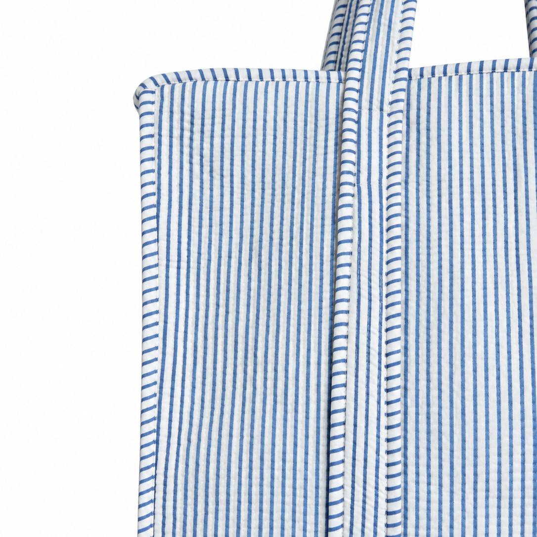 Cotton quilted striped tote bag