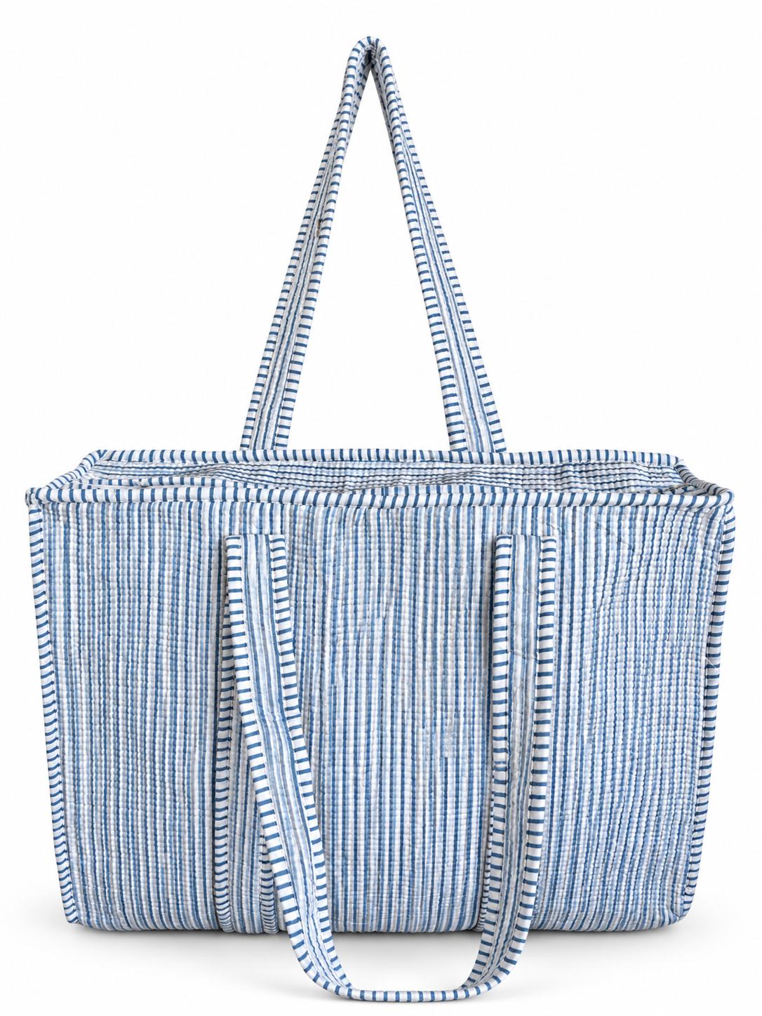 Cotton quilted striped tote bag
