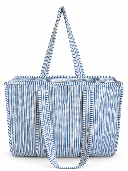 Cotton quilted striped tote bag
