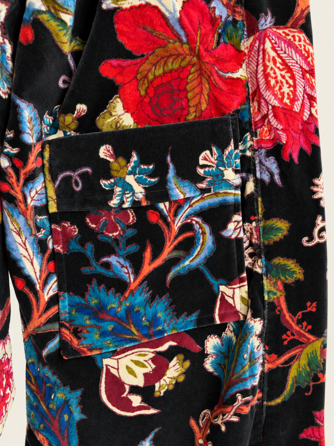 Black Floral Velvet Kimono Robe