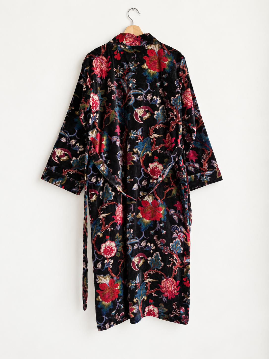 Black Floral Velvet Kimono Robe