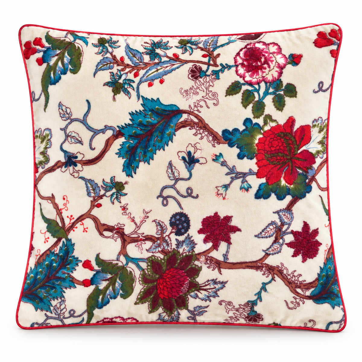 Velvet Floral Cushion Cover - Beige 