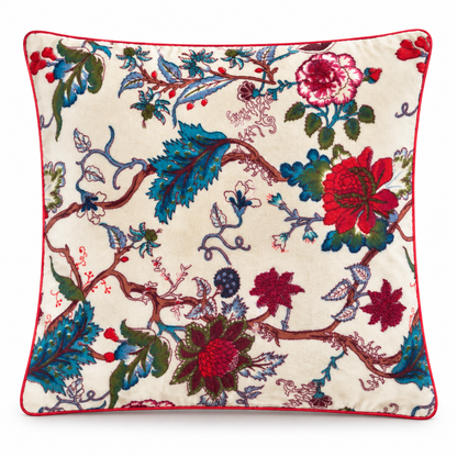 Velvet Floral Cushion Cover - Beige 