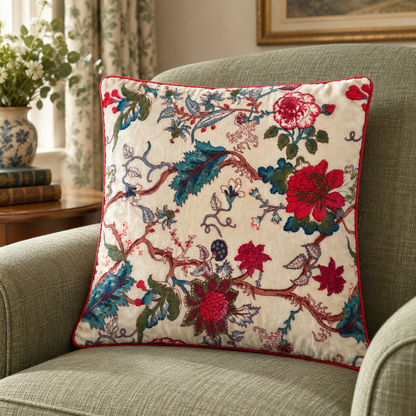 Velvet Floral Cushion Cover - Beige 
