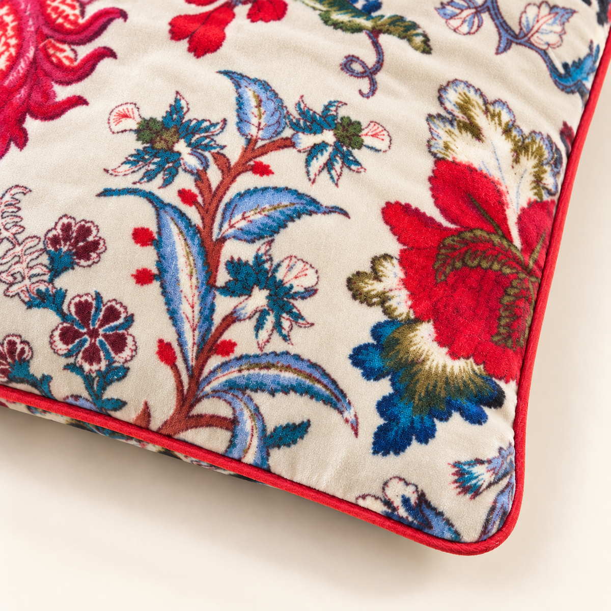 Velvet Floral Cushion Cover - Beige 