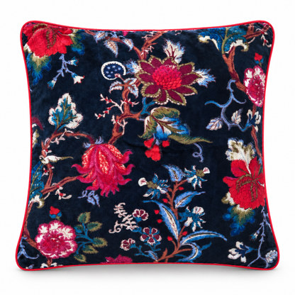 Velvet Floral Cushion Cover - Blue