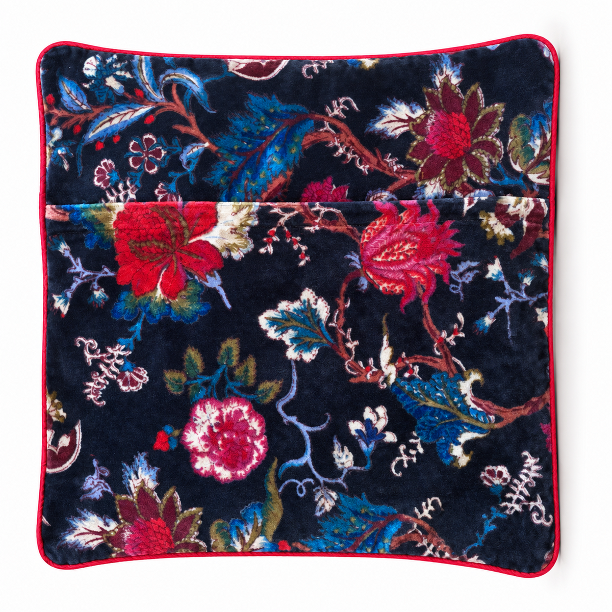 Velvet Floral Cushion Cover - Blue