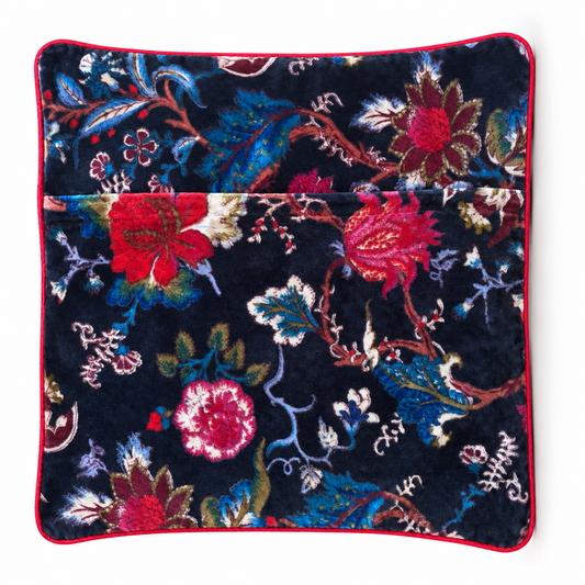 Velvet Floral Cushion Cover - Blue