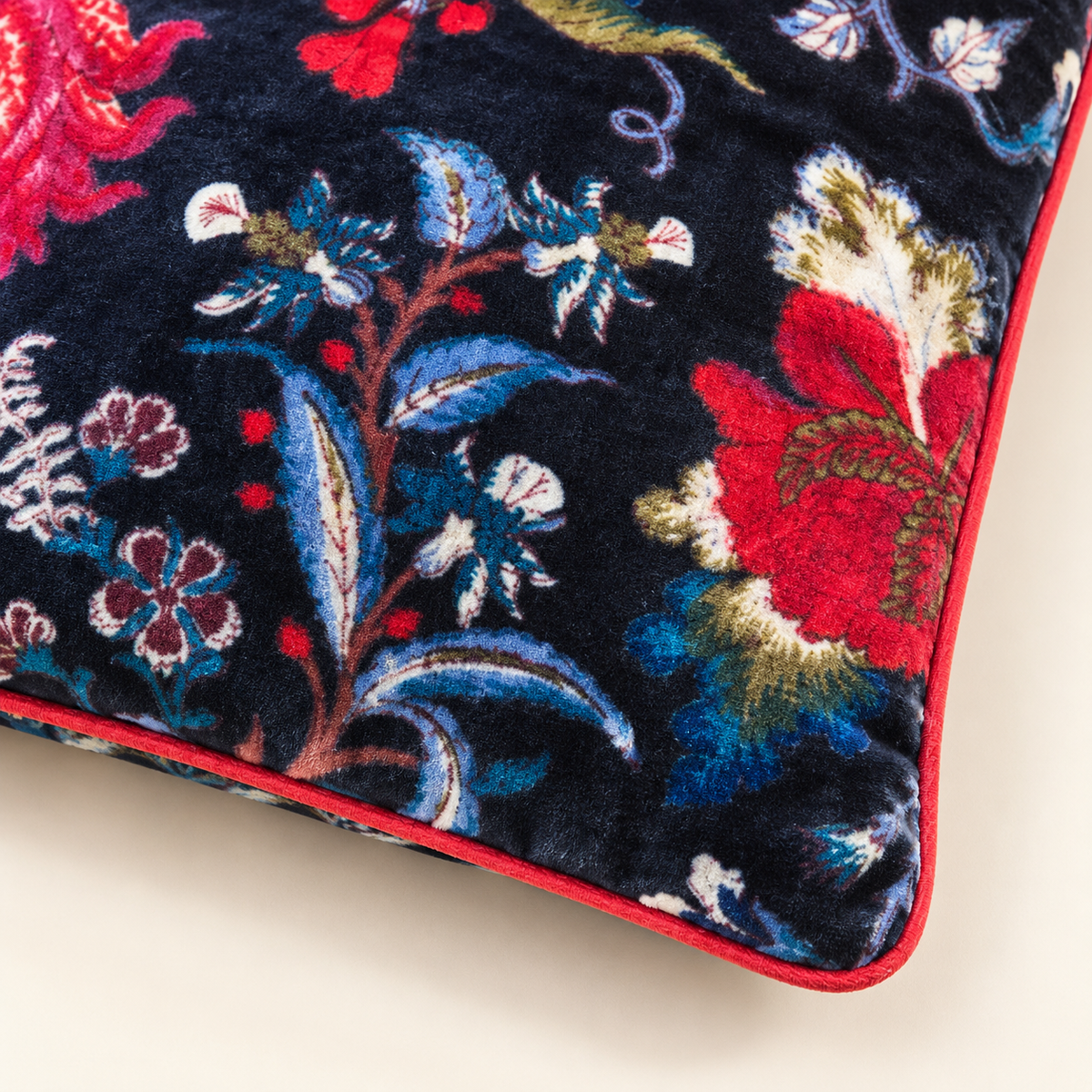 Velvet Floral Cushion Cover - Blue