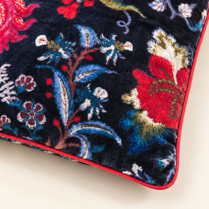 Velvet Floral Cushion Cover - Blue