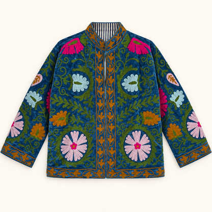 Blue Suzani Velvet Jacket