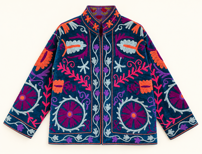 Teal Blue Suzani Velvet Jacket 