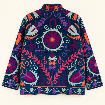 Teal Blue Suzani Velvet Jacket 
