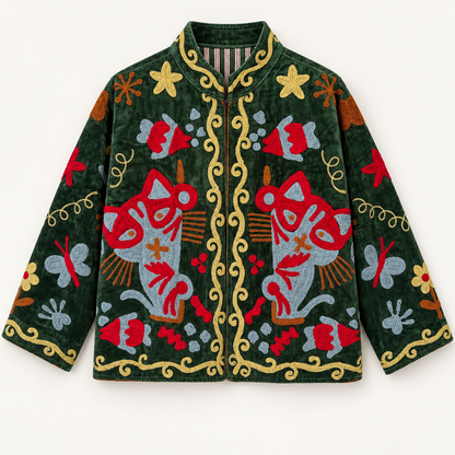 Forest Green Velvet Suzani Jacket