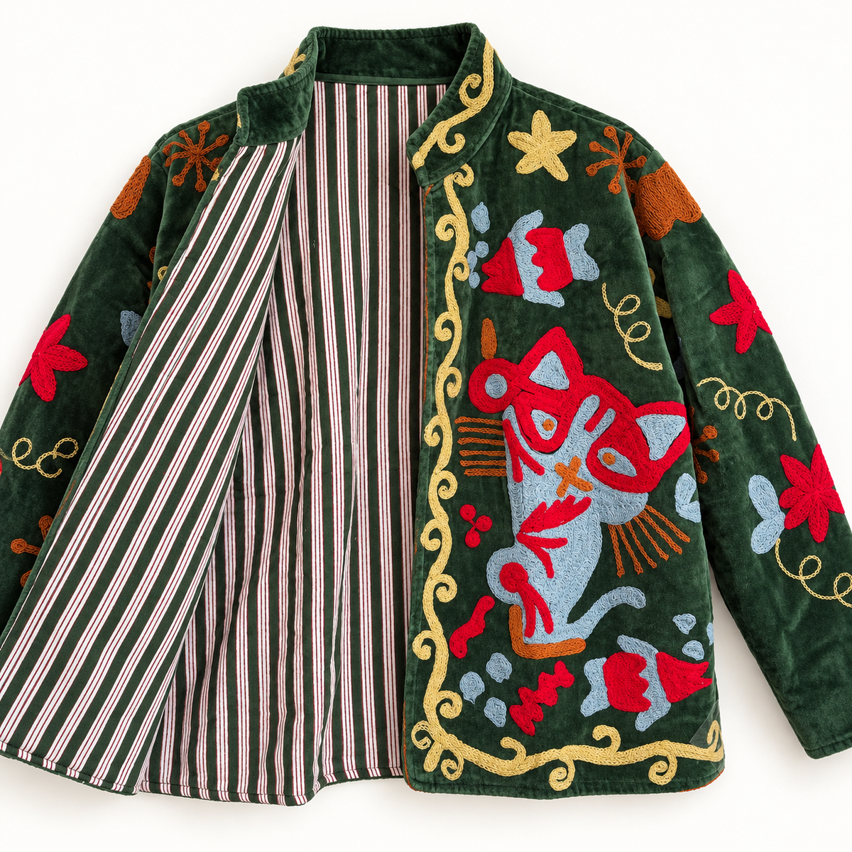 Forest Green Velvet Suzani Jacket