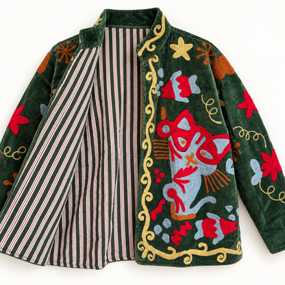 Forest Green Velvet Suzani Jacket