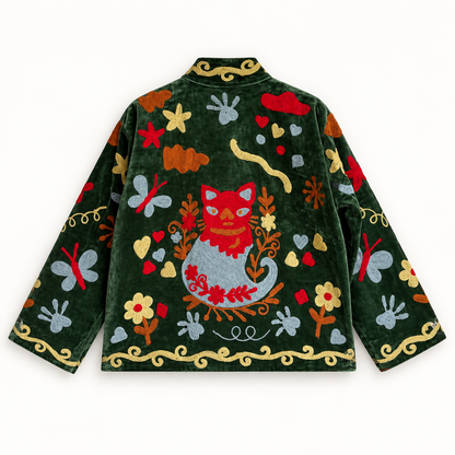 Forest Green Velvet Suzani Jacket