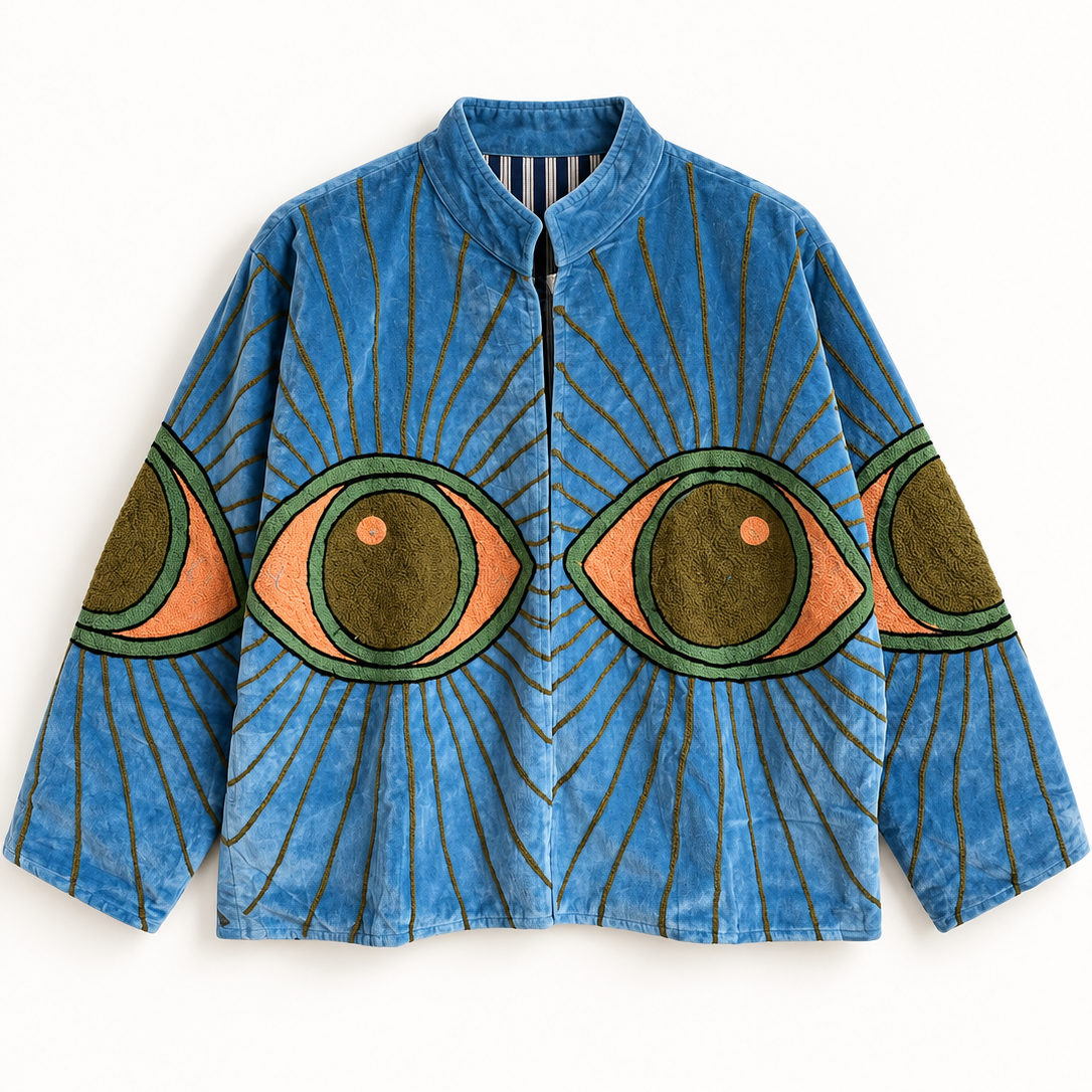 Blue Eye Embroidered Velvet Jacket
