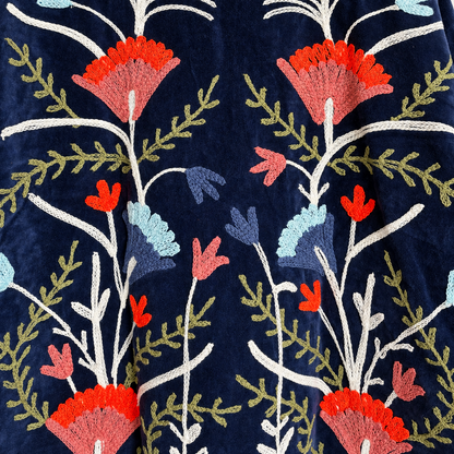 Suzani Floral Embroidery Velvet Jacket - Deep Blue