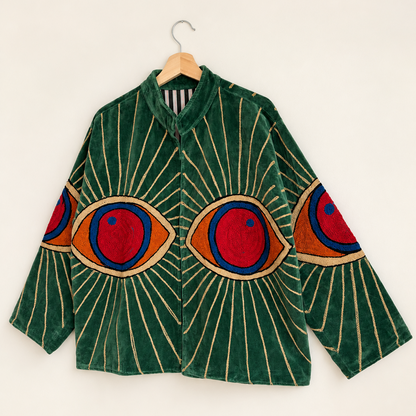 Green Suzani Embroidered Velvet Jacket