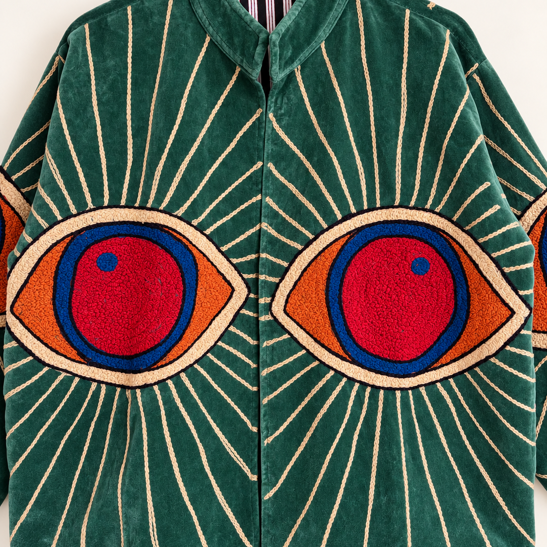 Green Suzani Embroidered Velvet Jacket