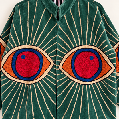 Green Suzani Embroidered Velvet Jacket