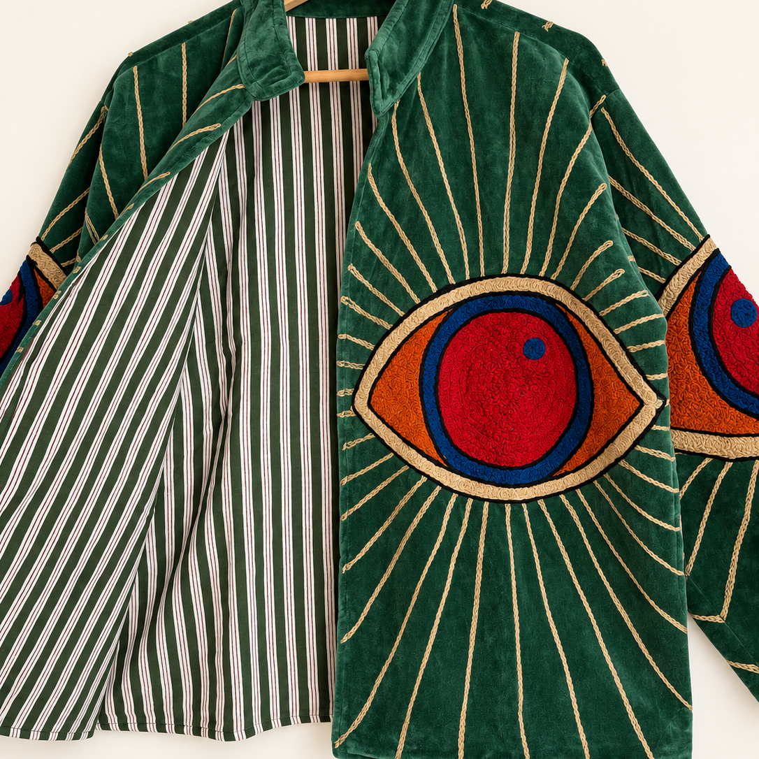 Green Suzani Embroidered Velvet Jacket