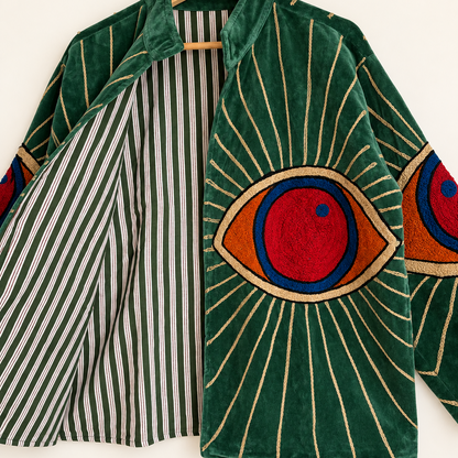Green Suzani Embroidered Velvet Jacket