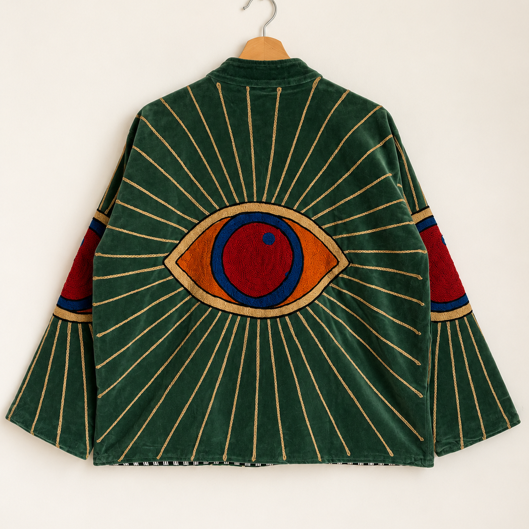 Green Suzani Embroidered Velvet Jacket
