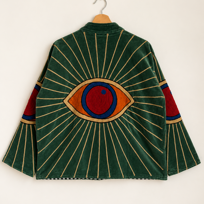 Green Suzani Embroidered Velvet Jacket