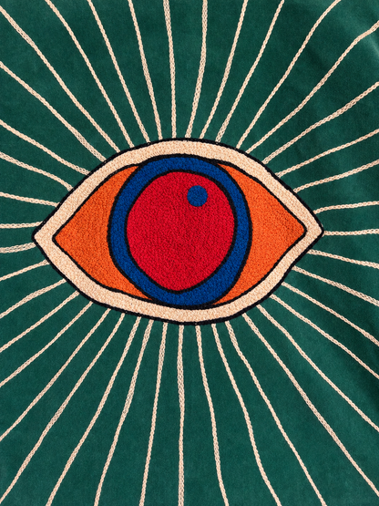 Embroidered Evil Eye Green Velvet Suzani Jacket