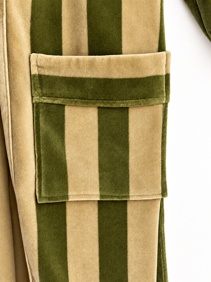 Olive Striped Velvet Robe Long Belted Kimono Duster