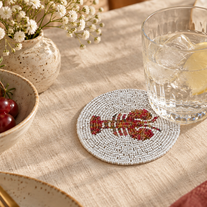 Lobster Beaded Coaster – Handmade Coastal Table Décor