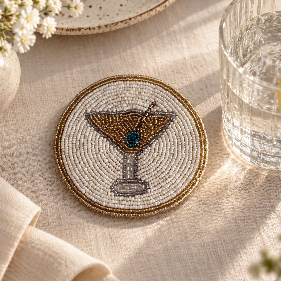 Martini Glass Beaded Coaster – Handmade Cocktail Décor