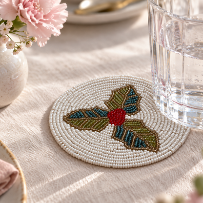 Holly Berry Beaded Coaster
