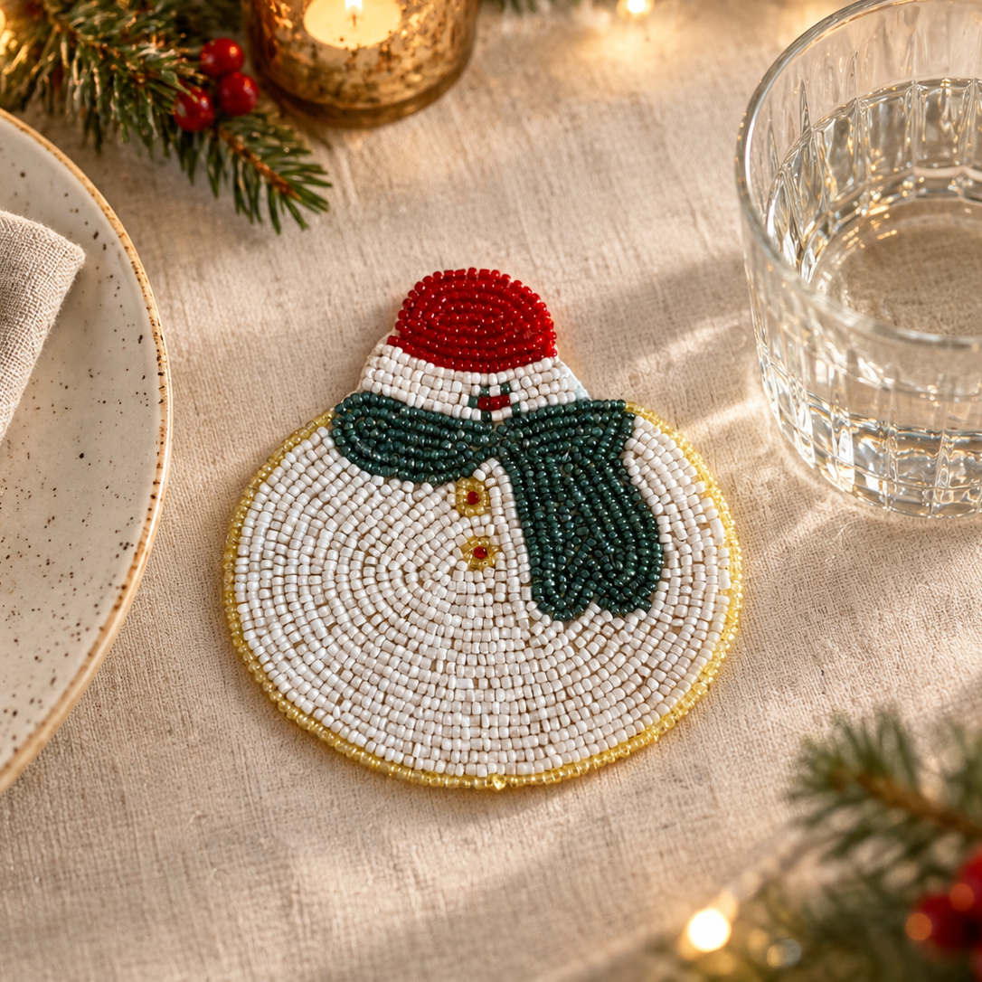 Snowman Beaded Coaster – Handmade Drinks Mat