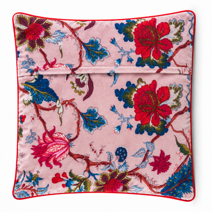 Velvet Floral Cushion Cover - Pink