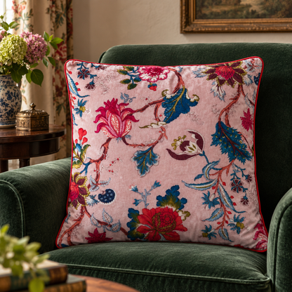 Velvet Floral Cushion Cover - Pink