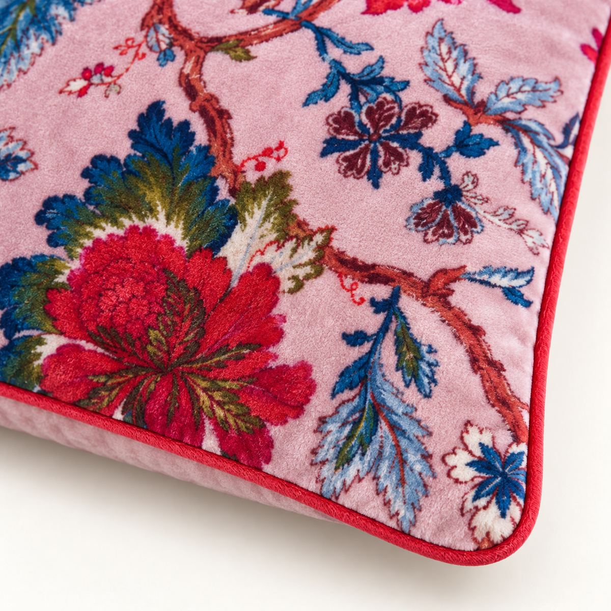 Velvet Floral Cushion Cover - Pink