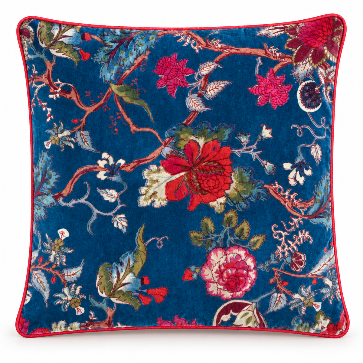 Velvet Floral Cushion Cover - Blue 