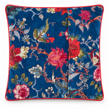 Velvet Floral Cushion Cover - Blue 