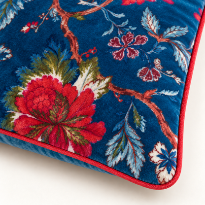 Velvet Floral Cushion Cover - Blue 