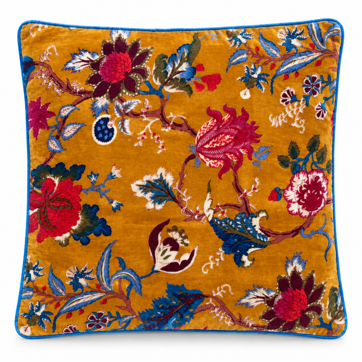 Velvet Floral Cushion Cover - Mustard