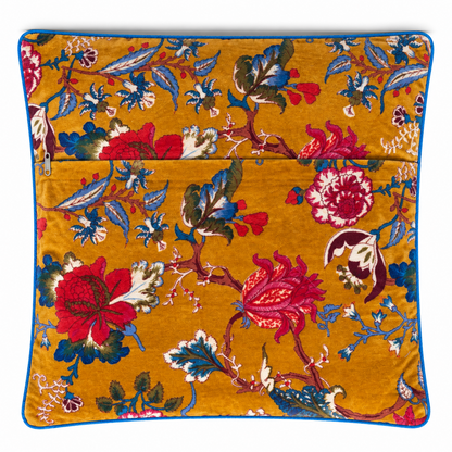 Velvet Floral Cushion Cover - Mustard