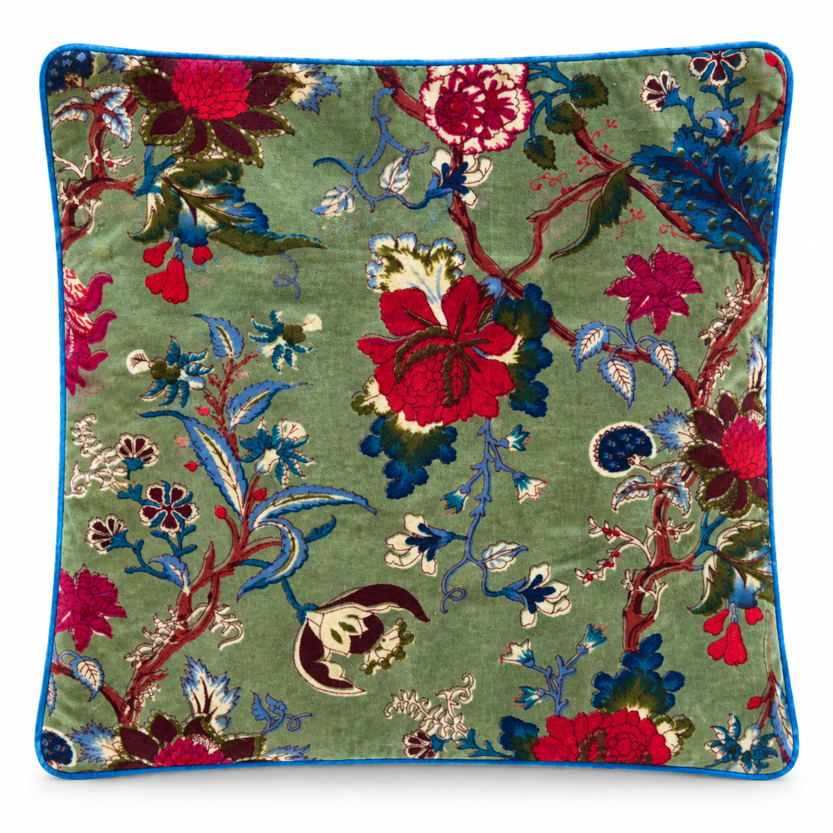 Velvet Floral Cushion Cover - Green
